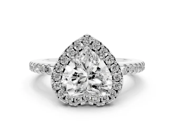 Heart Cut Diamond Pavé Halo Ring Set in Silver with Prong Setting