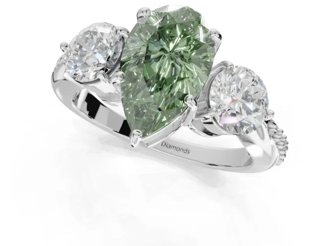 Pear-Shaped Three Stone Engagement Ring Setting for a Fancy Green Lab-Grown Diamond | Pave Shoulders | Sterling Silver – second view