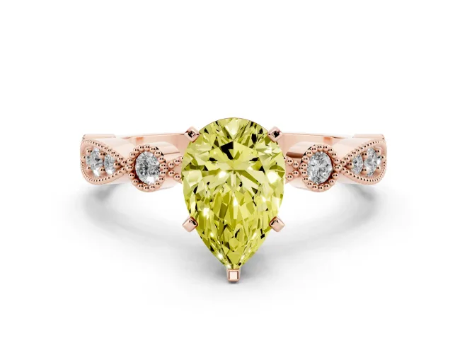 Pear-Shaped Vintage Milgrain Engagement Ring Setting for a Fancy Yellow Lab-Grown Diamond | Bezel Accents | Rose Gold