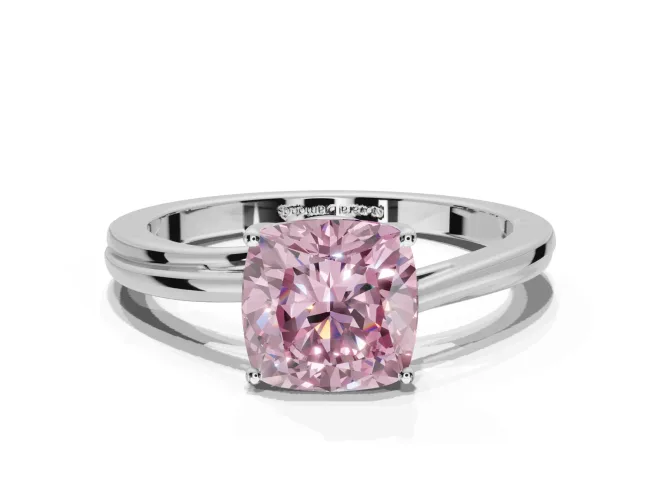 Cushion Cut Bypass Solitaire Engagement Ring Setting for a Fancy Pink Lab-Grown Diamond | White Gold