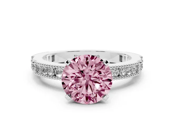 Round Vintage Pavé Engagement Ring Setting for a Fancy Pink Lab-Grown Diamond | White Gold
