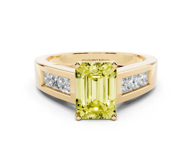 Emerald Cut Channel-Set Engagement Ring Setting for a Fancy Yellow Lab-Grown Diamond | Yellow Gold