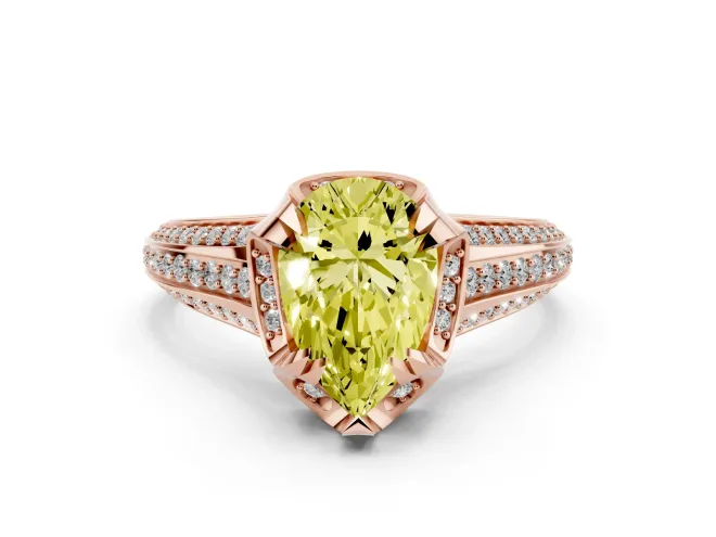 Pear-Shaped Hidden Halo Engagement Ring Setting for a Fancy Yellow Lab-Grown Diamond | Triple Row Pavé Band | Rose Gold