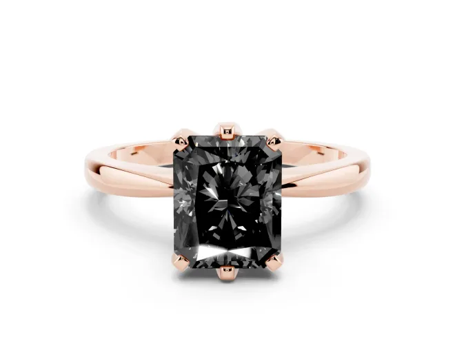 Radiant Cut Tapered Solitaire Engagement Ring Setting for a Black Center | Rose Gold