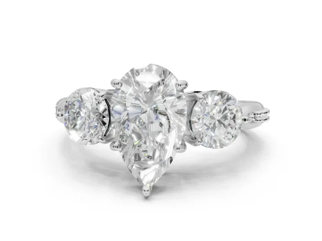 Pear-Shaped Three Stone Engagement Ring Setting | Tapered Pavé Band | White Gold