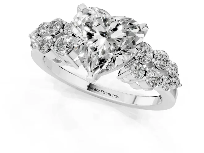 Heart Cut Diamond Cluster Engagement Ring Set in Silver with Pavé Band and Prong Setting – second view