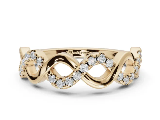 Round Lab-Grown Diamond Infinity Twist Wedding Band | Pavé and Polished | Yellow Gold