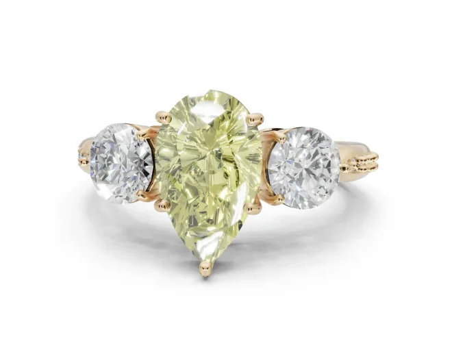 Pear-Shaped Three Stone Engagement Ring Setting for a Fancy Yellow Lab-Grown Diamond | Tapered Pavé Band | Yellow Gold