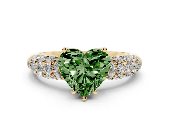 Heart-Shaped Close Set Pavé Engagement Ring Setting for a Fancy Green Lab-Grown Diamond | Multi Row | Yellow Gold