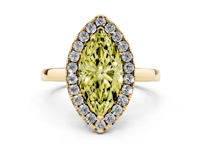 Marquise Thin Halo Engagement Ring Setting for a Fancy Yellow Lab-Grown Diamond | Plain Polished Band | Yellow Gold