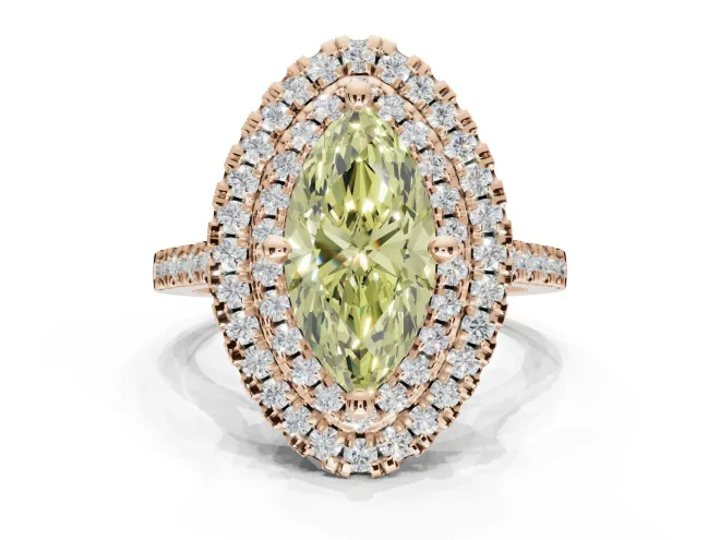 Marquise Double Halo Engagement Ring Setting for a Fancy Yellow Lab-Grown Diamond | Pavé Shoulders | Rose Gold