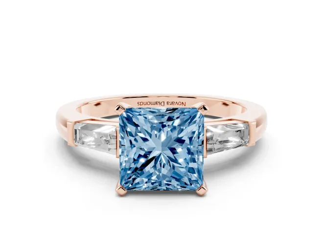 Princess Cut Baguette Engagement Ring Setting for a Fancy Blue Lab-Grown Diamond | Rose Gold
