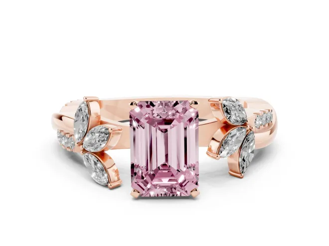 Emerald Cut Floral Vine Engagement Ring Setting for a Fancy Pink Lab-Grown Diamond | Rose Gold