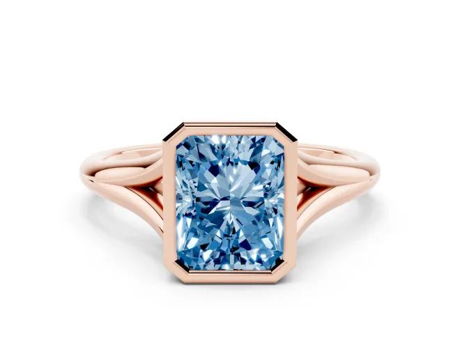 Radiant Cut Bezel Engagement Ring Setting for a Fancy Blue Lab-Grown Diamond | Rose Gold