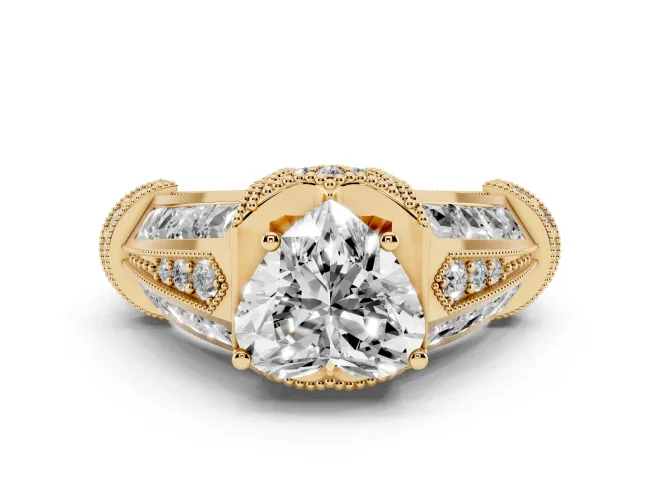 Heart-Shaped Vintage Milgrain Engagement Ring Setting | Hidden Halo | Yellow Gold