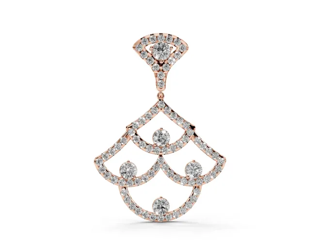 Round Lab-Grown Diamond Pavé Openwork Fan Pendant Necklace | Scalloped Arches | Rose Gold