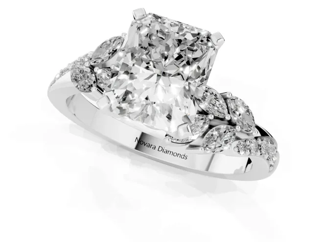 Radiant Cut Diamond Solitaire Ring Set in Silver with Marquise Twist Band and Prong Setting – second view