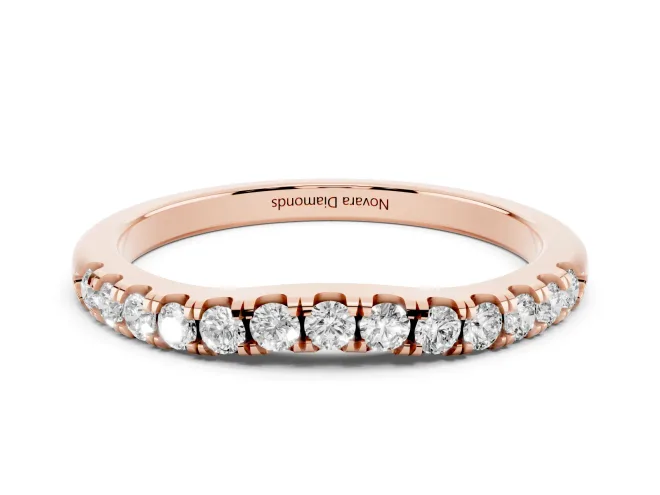 Round Lab-Grown Diamond Arched Curved Pavé Wedding Band | Shared Prongs | Rose Gold