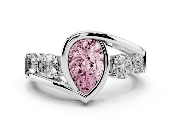 Pear-Shaped Engagement Ring Setting for a Fancy Pink Lab-Grown Diamond | Bezel | Sterling Silver