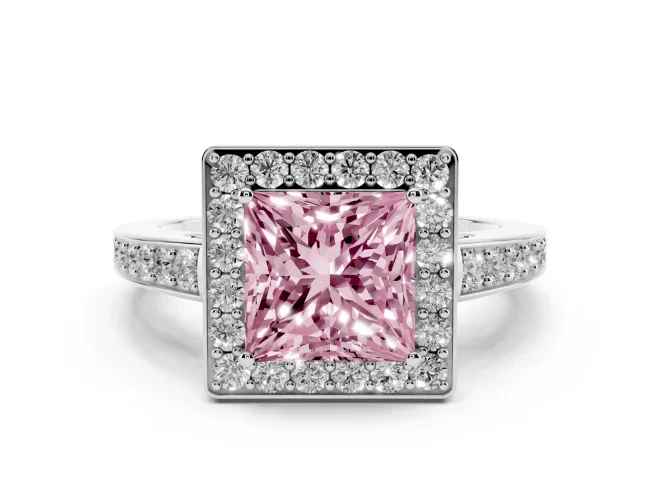 Princess Cut Framed Halo Engagement Ring Setting for a Fancy Pink Lab-Grown Diamond | White Gold