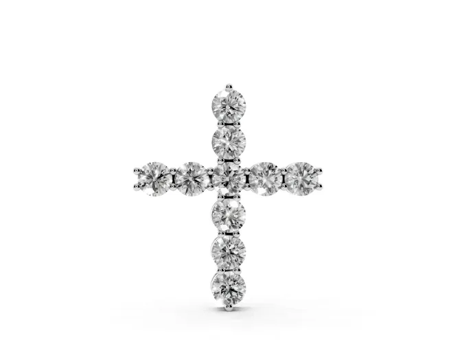 Round Lab-Grown Diamond Cross Pendant Necklace | All-Stone Cross | Sterling Silver