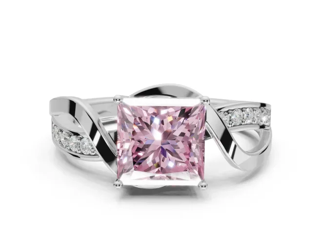 Princess Cut Bypass Engagement Ring Setting for a Fancy Pink Lab-Grown Diamond | Sterling Silver - Design NV-24814