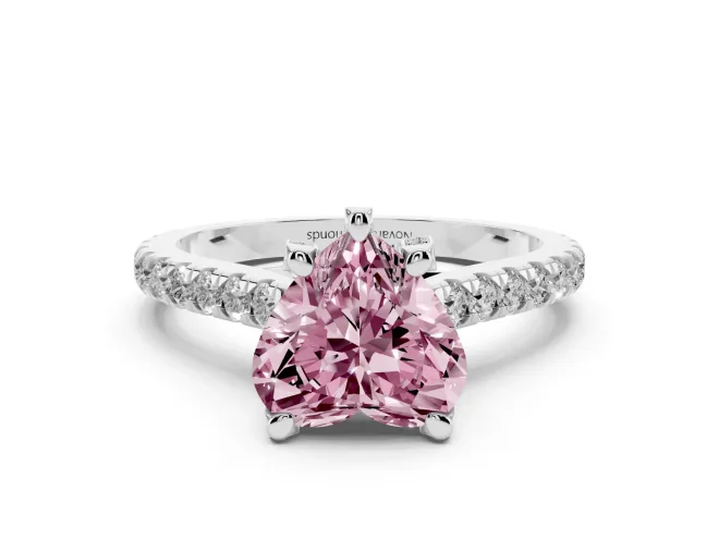 Heart-Shaped Hidden Halo Pavé Engagement Ring Setting for a Fancy Pink Lab-Grown Diamond | Claw Prongs | Platinum