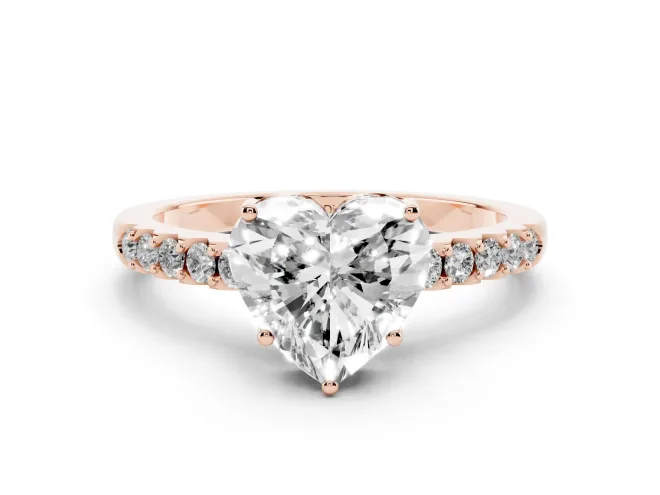 Heart-Shaped Hidden Halo Solitaire Engagement Ring Setting | Shared Prong Band | Rose Gold