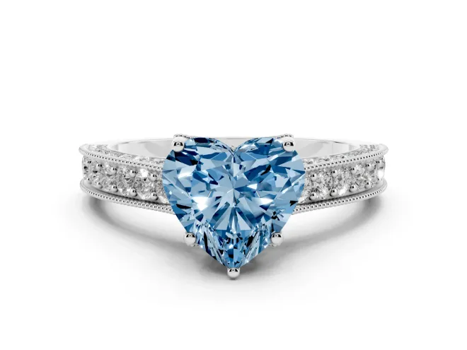 Heart-Shaped Hidden Halo Engagement Ring Setting for a Fancy Blue Lab-Grown Diamond | Milgrain Pavé | Platinum