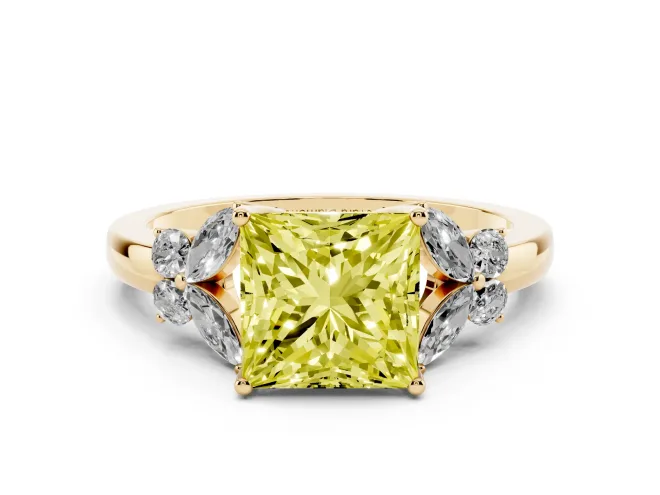 Princess Cut Petal Engagement Ring Setting for a Fancy Yellow Lab-Grown Diamond | Yellow Gold