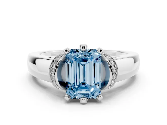 Emerald Cut Pavé Collar Engagement Ring Setting for a Fancy Blue Lab-Grown Diamond | Platinum