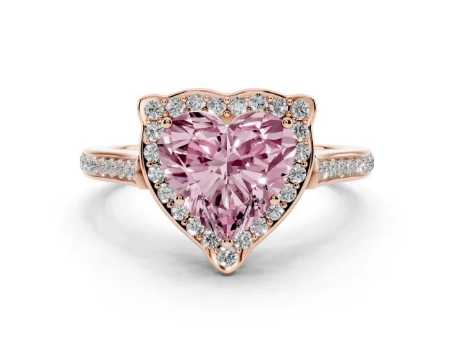 Heart-Shaped Petal Tip Halo Engagement Ring Setting for a Fancy Pink Lab-Grown Diamond | Pavé Band | Rose Gold