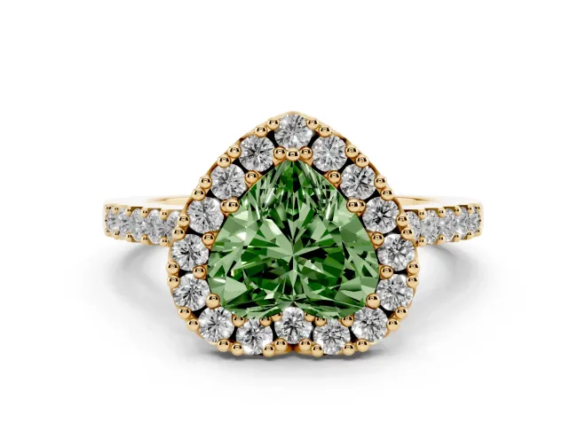 Heart-Shaped Halo Engagement Ring Setting for a Fancy Green Lab-Grown Diamond | Single Row Pavé Band | Yellow Gold