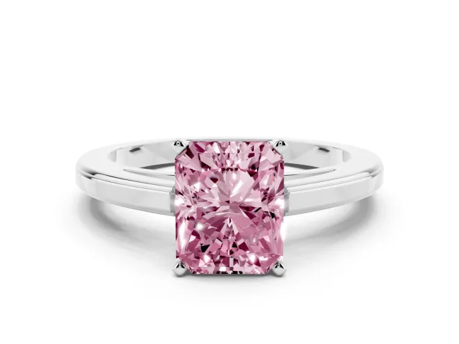 Radiant Cut Solitaire Engagement Ring Setting for a Fancy Pink Lab-Grown Diamond | Stepped Flat Band | White Gold