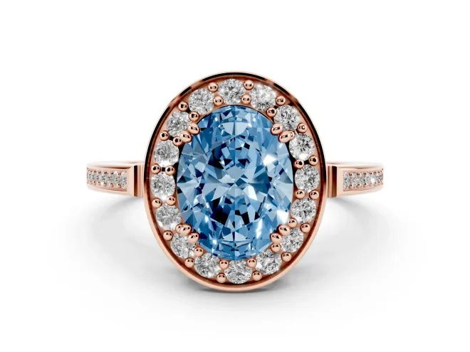 Oval Halo Engagement Ring Setting for a Fancy Blue Lab-Grown Diamond | Polished Halo Rim | Rose Gold