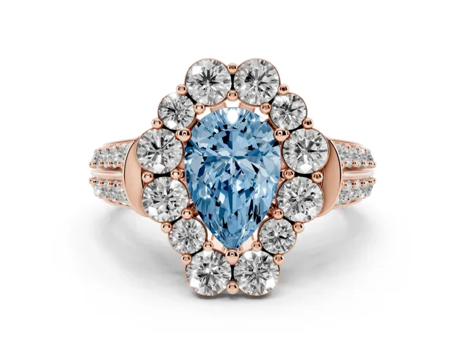 Pear-Shaped Large Accent Halo Engagement Ring Setting for a Fancy Blue Lab-Grown Diamond | Rose Gold