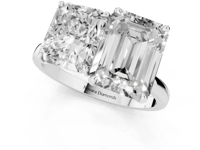 Radiant Cut and Emerald Cut Toi Moi Ring Set in White gold with Prong Setting – second view
