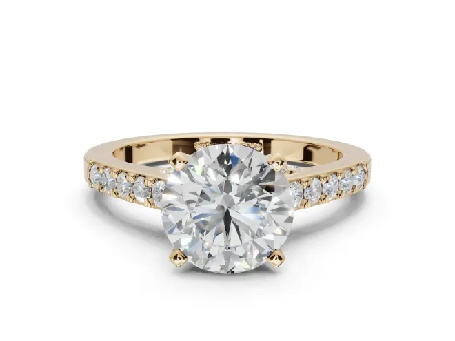 Round Pavé Solitaire Engagement Ring Setting | Crossover Gallery | Yellow Gold