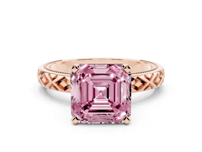 Asscher Cut Vintage Milgrain Engagement Ring Setting for a Fancy Pink Lab-Grown Diamond | X Pattern Band | Rose Gold