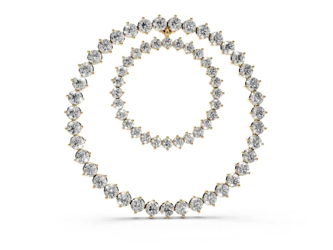 Round Diamond Double Halo Pendant Set in Yellow gold with Prong-Set Accents