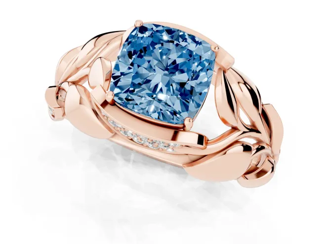 Cushion Cut Leaf Bypass Engagement Ring Setting for a Fancy Blue Lab-Grown Diamond | Rose Gold – second view