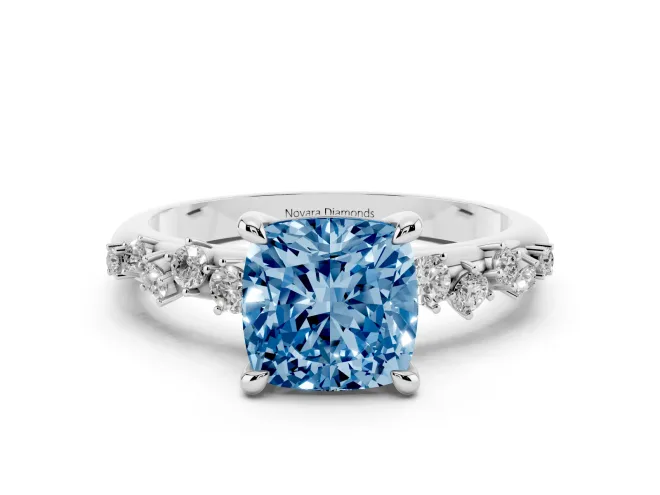 Cushion Cut Graduated Accent Engagement Ring Setting for a Fancy Blue Lab-Grown Diamond | Platinum