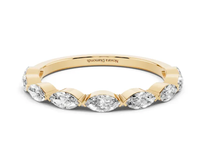 Marquise Lab-Grown Diamond Bar Set Half Eternity Wedding Band | Open Sides | Yellow Gold