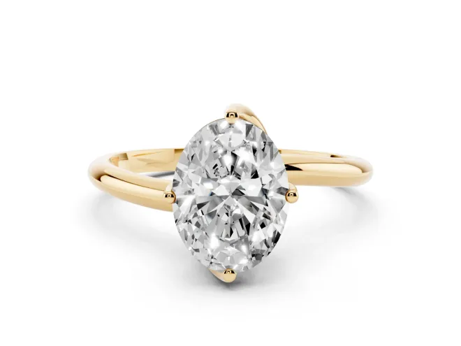Oval Bypass Solitaire Engagement Ring Setting | Plain Polished Band | Yellow Gold