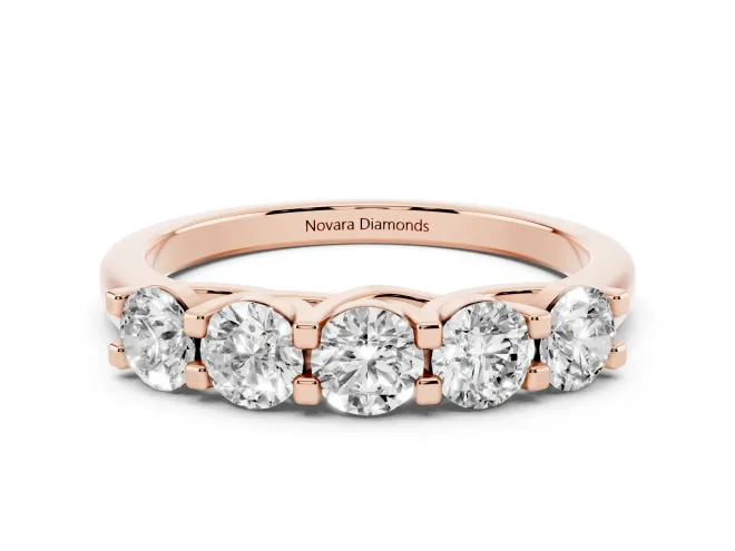 Round Lab-Grown Diamond Five-Stone Wedding Band | Square-Top Prongs | Rose Gold