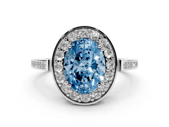 Oval Halo Engagement Ring Setting for a Fancy Blue Lab-Grown Diamond | Polished Halo Rim | Sterling Silver