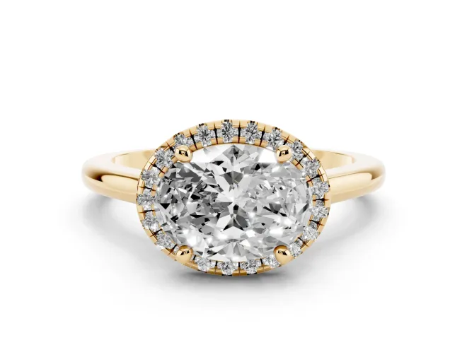 Oval Halo Engagement Ring Setting | Plain Polished Band | Yellow Gold