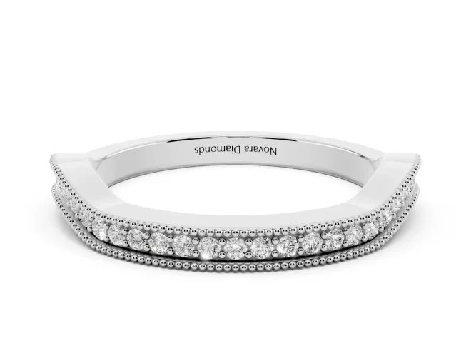 Round Lab-Grown Diamond Milgrain Channel Set Contour Wedding Band | Smooth Top | Platinum
