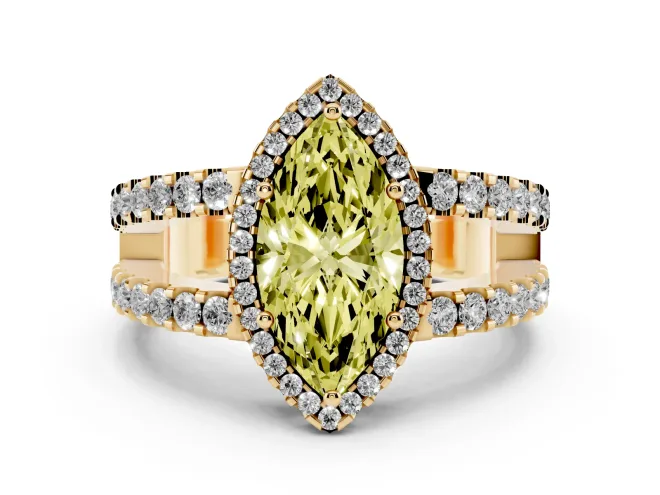 Marquise Halo Split Shank Engagement Ring Setting for a Fancy Yellow Lab-Grown Diamond | Yellow Gold
