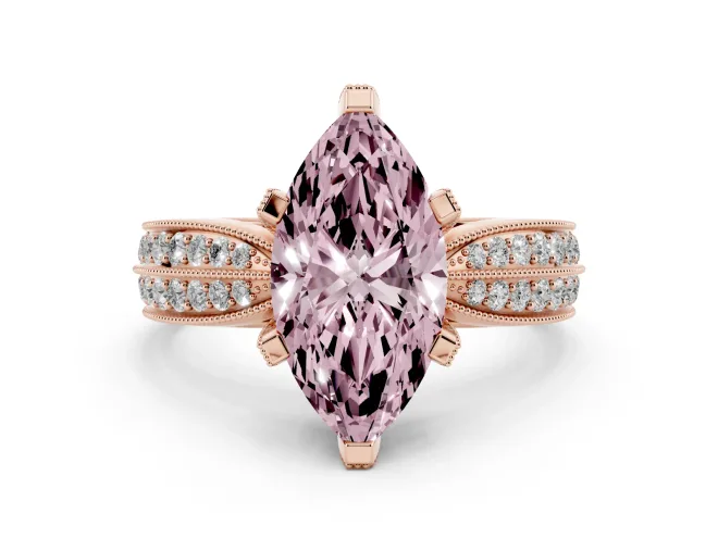 Marquise Milgrain Solitaire Engagement Ring Setting for a Fancy Pink Lab-Grown Diamond | Rose Gold
